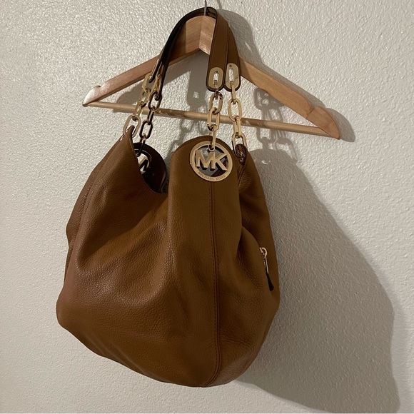 MICHAEL KORS Fulton Brown Leather Chain Large Three Compartments Shoulder Bag - Picture 15 of 15